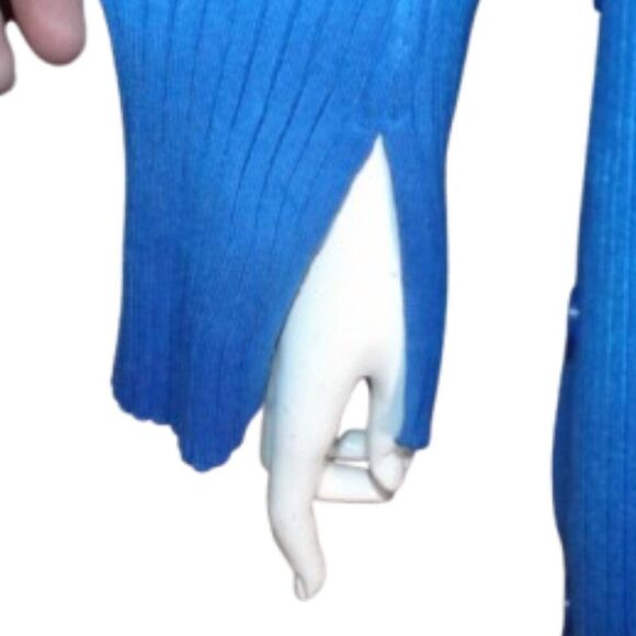 FUTURE COLLECTIVE Dress, XL, Blue Ribbed Knit, Side Buttons, Long sleeve, Stripe - Picture 6 of 15